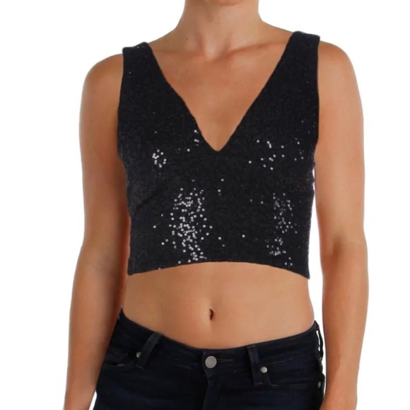 AQUA WOMENS SEQUINED TANK CROP TOP - Picture 1 of 9